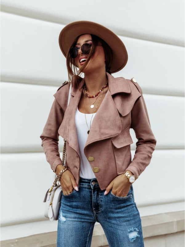 Langärmlige Button-Down-Jacke aus Wildledersamt