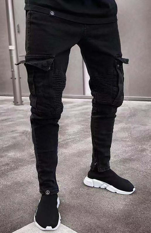 Modische Herren Cargo Jeans mit Strickdesign