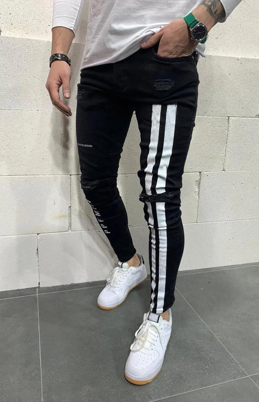 Herren Athletic Slim Fit Jeans mit Streifen und elastischem Bund