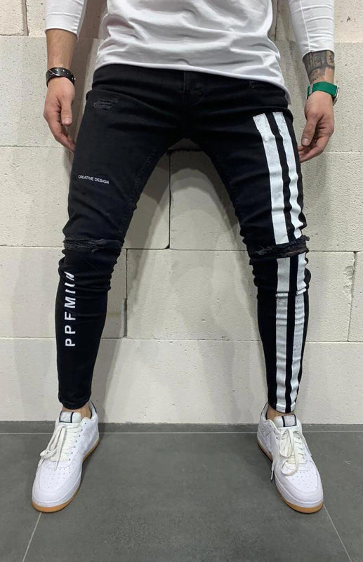 Herren Athletic Slim Fit Jeans mit Streifen und elastischem Bund