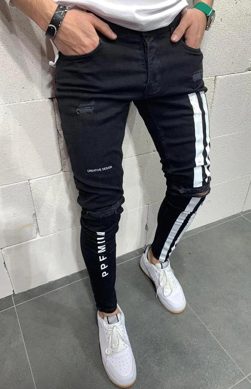Herren Athletic Slim Fit Jeans mit Streifen und elastischem Bund
