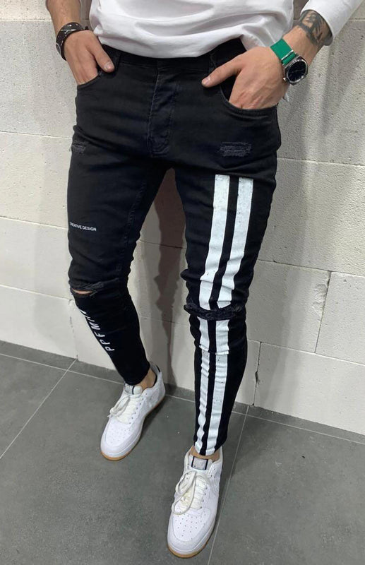 Herren Athletic Slim Fit Jeans mit Streifen und elastischem Bund