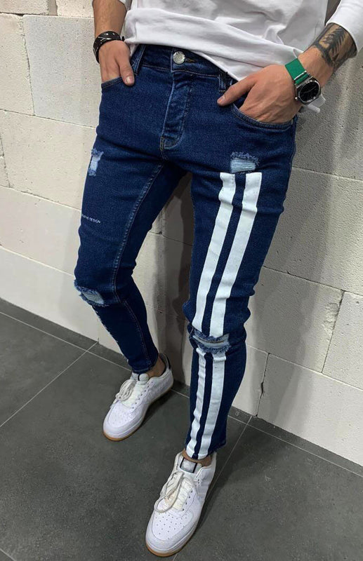 Herren Athletic Slim Fit Jeans mit Streifen und elastischem Bund