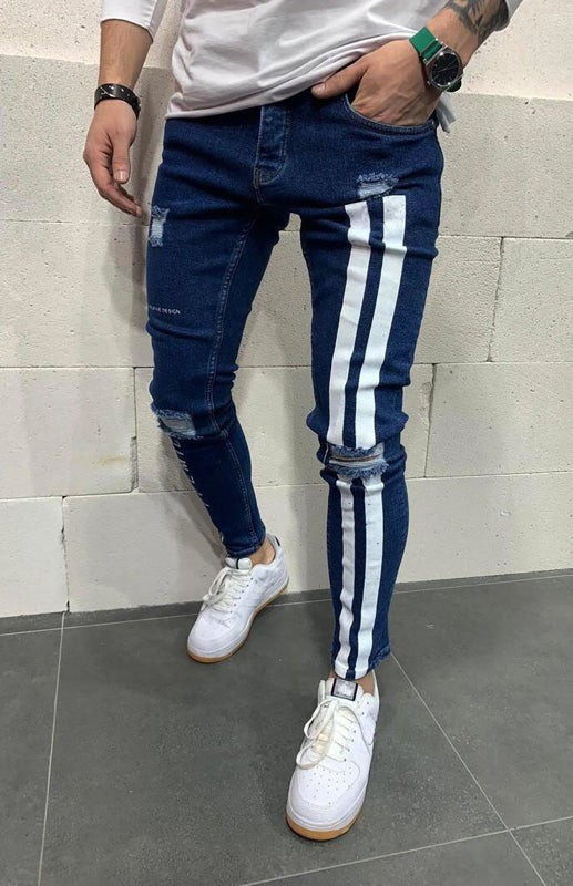 Herren Athletic Slim Fit Jeans mit Streifen und elastischem Bund