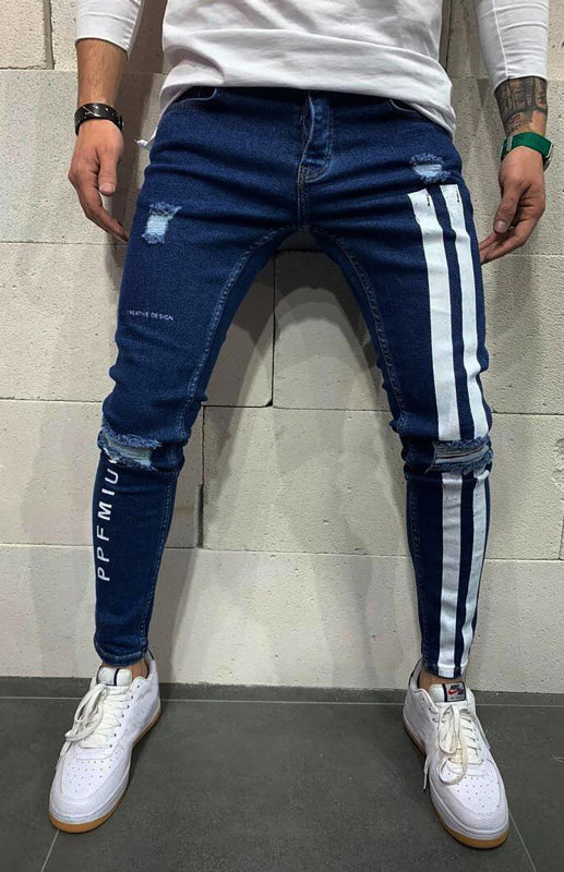 Herren Athletic Slim Fit Jeans mit Streifen und elastischem Bund