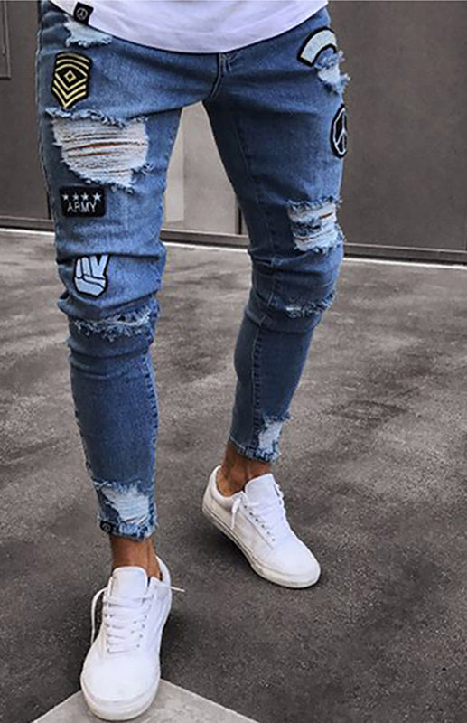 Herren Distressed Patchwork Strick-Denim Jeans