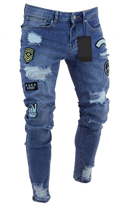 Herren Distressed Patchwork Strick-Denim Jeans