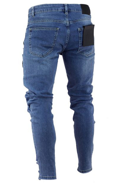 Herren Distressed Patchwork Strick-Denim Jeans