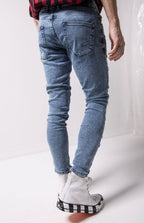 Klassische Slim Fit Jeans in Denim mitFransen und Taschen