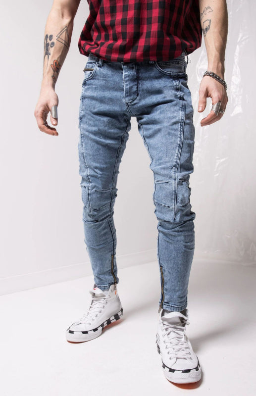 Klassische Slim Fit Jeans in Denim mitFransen und Taschen