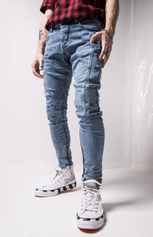 Klassische Slim Fit Jeans in Denim mitFransen und Taschen