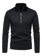 Einfarbiges Herren-Sweatshirt mit Rollkragen, Reißverschluss und langen Ärmeln
