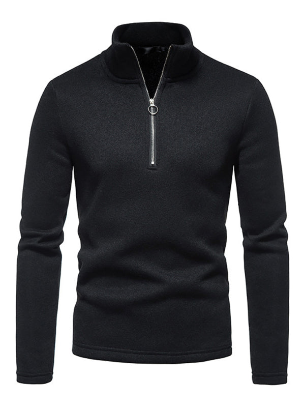 Einfarbiges Herren-Sweatshirt mit Rollkragen, Reißverschluss und langen Ärmeln
