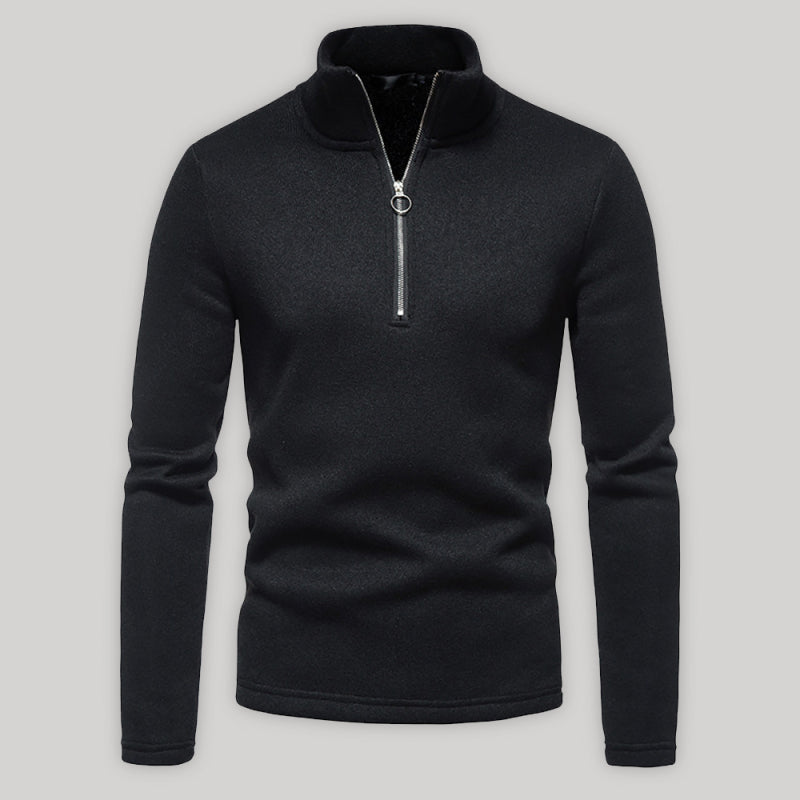 Einfarbiges Herren-Sweatshirt mit Rollkragen, Reißverschluss und langen Ärmeln