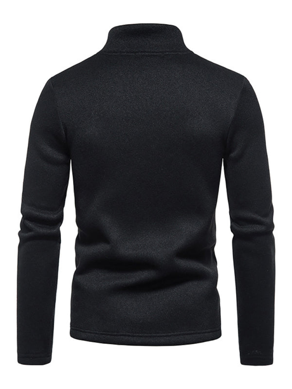Einfarbiges Herren-Sweatshirt mit Rollkragen, Reißverschluss und langen Ärmeln