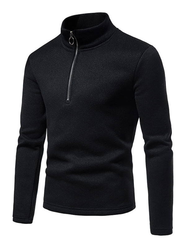 Einfarbiges Herren-Sweatshirt mit Rollkragen, Reißverschluss und langen Ärmeln