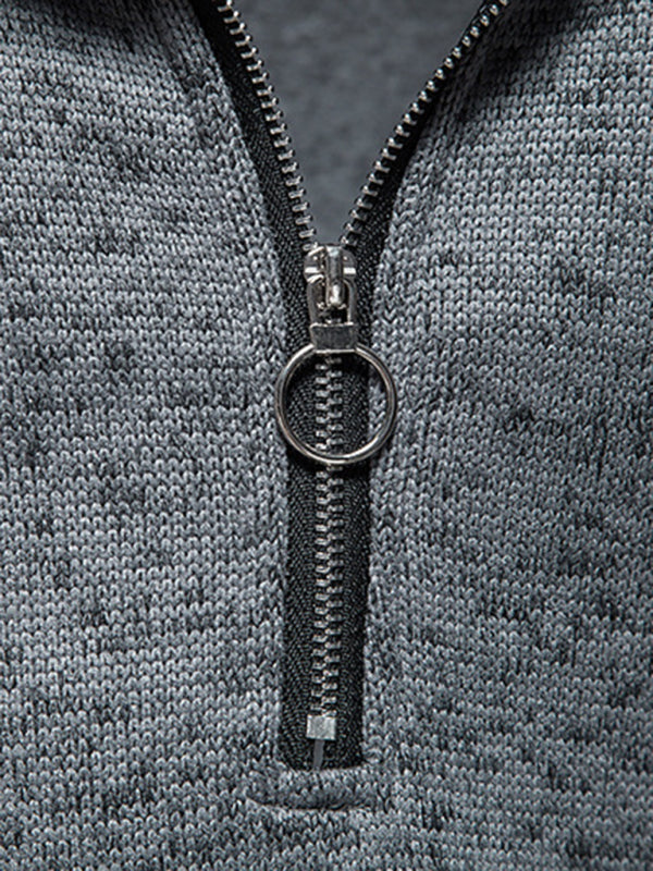 Einfarbiges Herren-Sweatshirt mit Rollkragen, Reißverschluss und langen Ärmeln