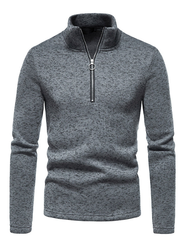 Einfarbiges Herren-Sweatshirt mit Rollkragen, Reißverschluss und langen Ärmeln
