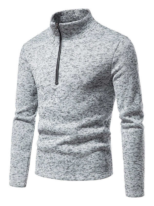 Einfarbiges Herren-Sweatshirt mit Rollkragen, Reißverschluss und langen Ärmeln