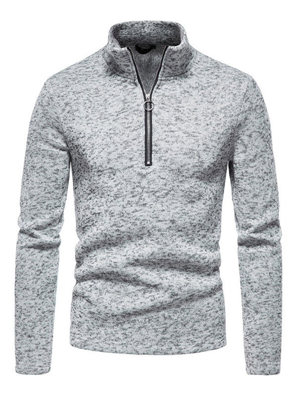 Einfarbiges Herren-Sweatshirt mit Rollkragen, Reißverschluss und langen Ärmeln