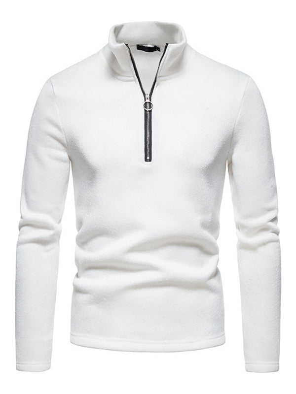 Einfarbiges Herren-Sweatshirt mit Rollkragen, Reißverschluss und langen Ärmeln
