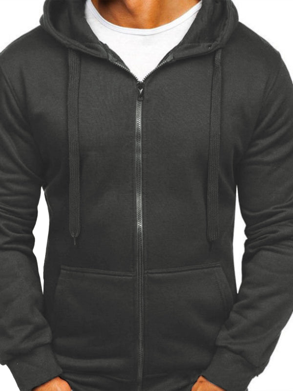 Einfarbiger Basic-Kapuzenpullover mit Reißverschluss für Herren