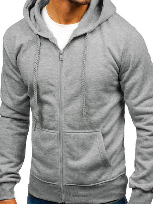 Einfarbiger Basic-Kapuzenpullover mit Reißverschluss für Herren
