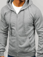 Einfarbiger Basic-Kapuzenpullover mit Reißverschluss für Herren