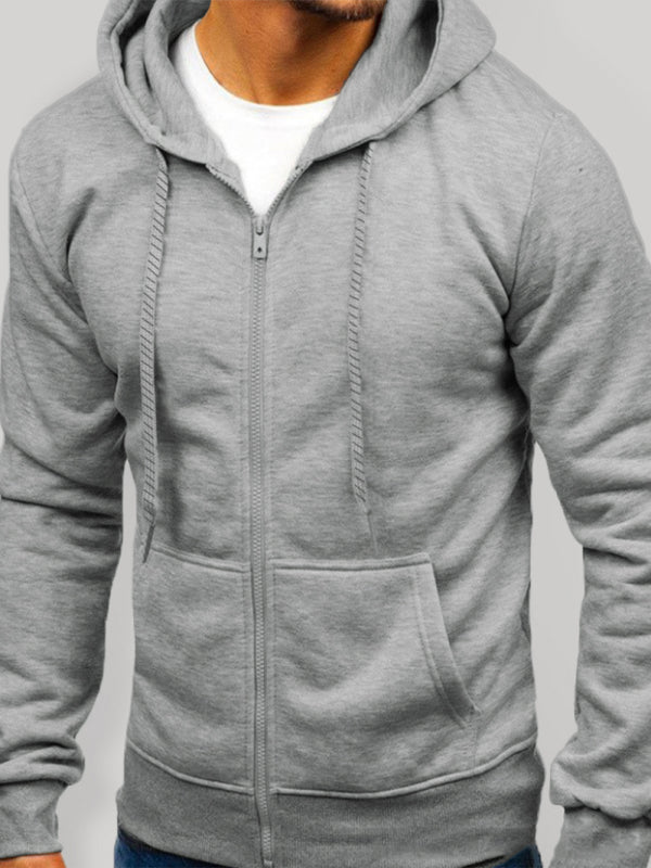 Einfarbiger Basic-Kapuzenpullover mit Reißverschluss für Herren