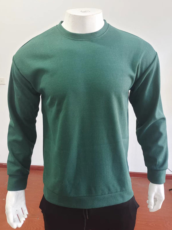 Herren-Volantpullover mit Rundhalsausschnitt und langen Ärmeln in Waffeloptik