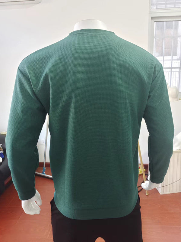 Herren-Volantpullover mit Rundhalsausschnitt und langen Ärmeln in Waffeloptik