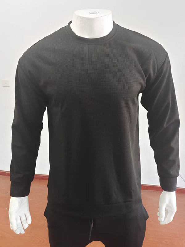 Herren-Volantpullover mit Rundhalsausschnitt und langen Ärmeln in Waffeloptik