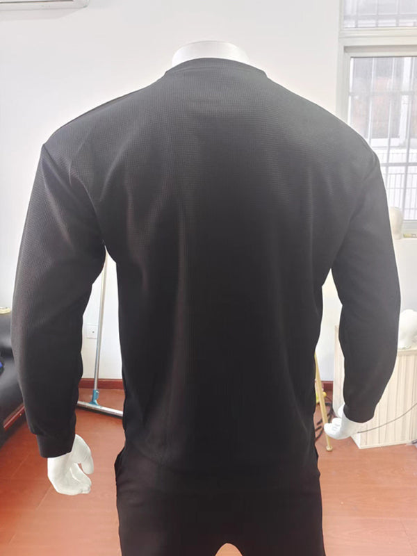Herren-Volantpullover mit Rundhalsausschnitt und langen Ärmeln in Waffeloptik