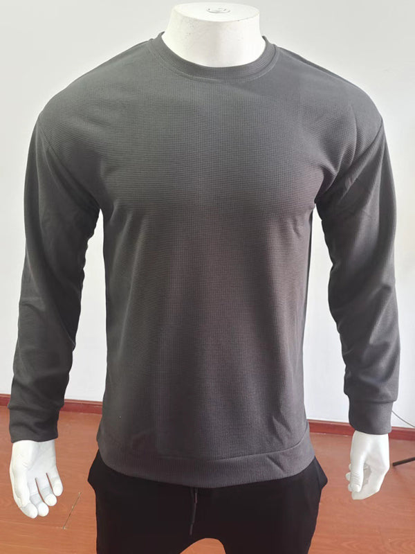 Herren-Volantpullover mit Rundhalsausschnitt und langen Ärmeln in Waffeloptik