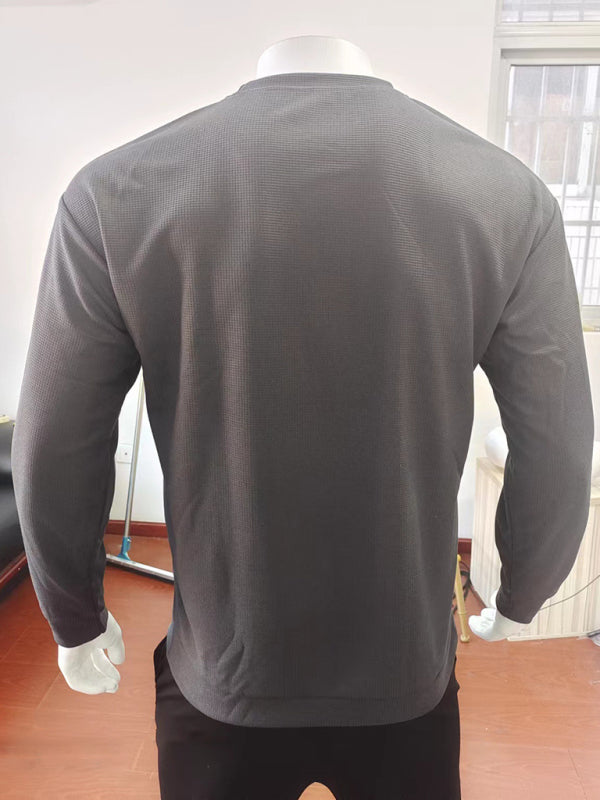 Herren-Volantpullover mit Rundhalsausschnitt und langen Ärmeln in Waffeloptik