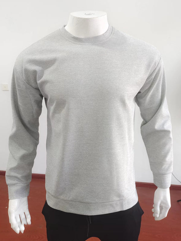 Herren-Volantpullover mit Rundhalsausschnitt und langen Ärmeln in Waffeloptik