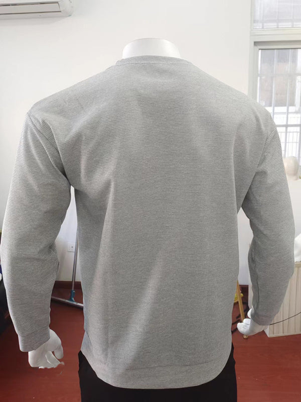 Herren-Volantpullover mit Rundhalsausschnitt und langen Ärmeln in Waffeloptik