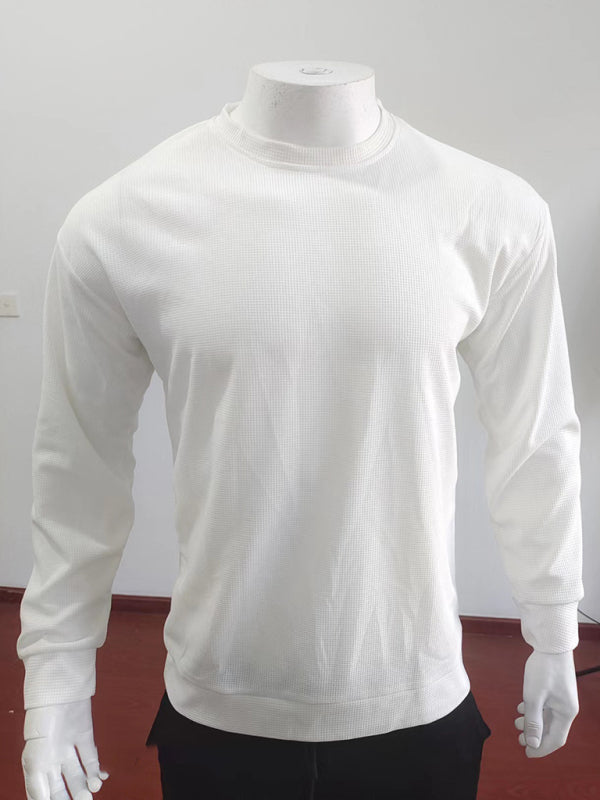Herren-Volantpullover mit Rundhalsausschnitt und langen Ärmeln in Waffeloptik