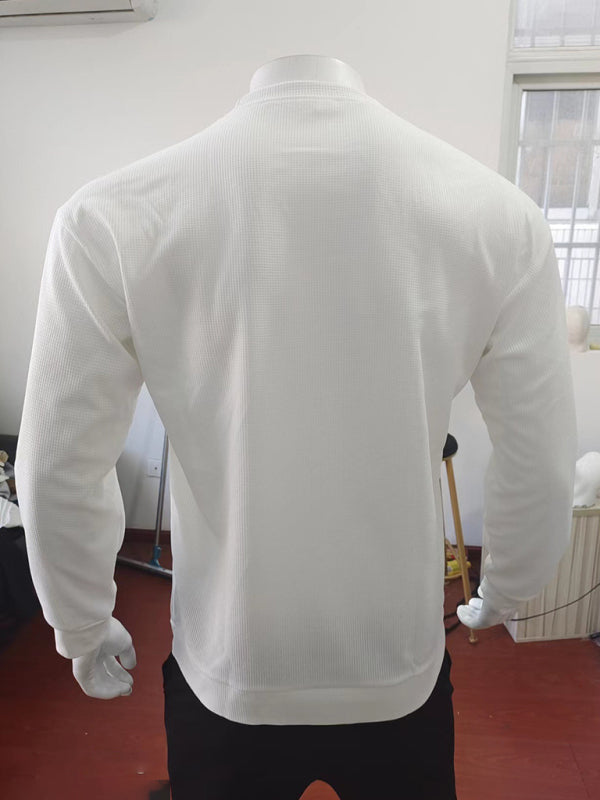 Herren-Volantpullover mit Rundhalsausschnitt und langen Ärmeln in Waffeloptik