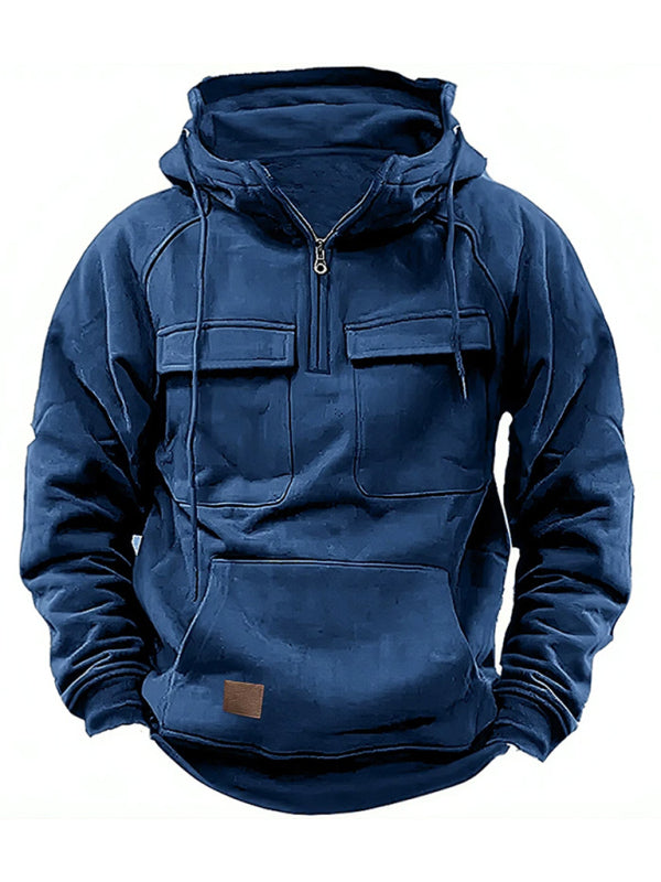 Einfarbige Herren-Sweatshirtjacke mit Kapuze und Taschen