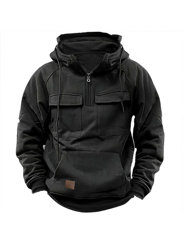 Einfarbige Herren-Sweatshirtjacke mit Kapuze und Taschen