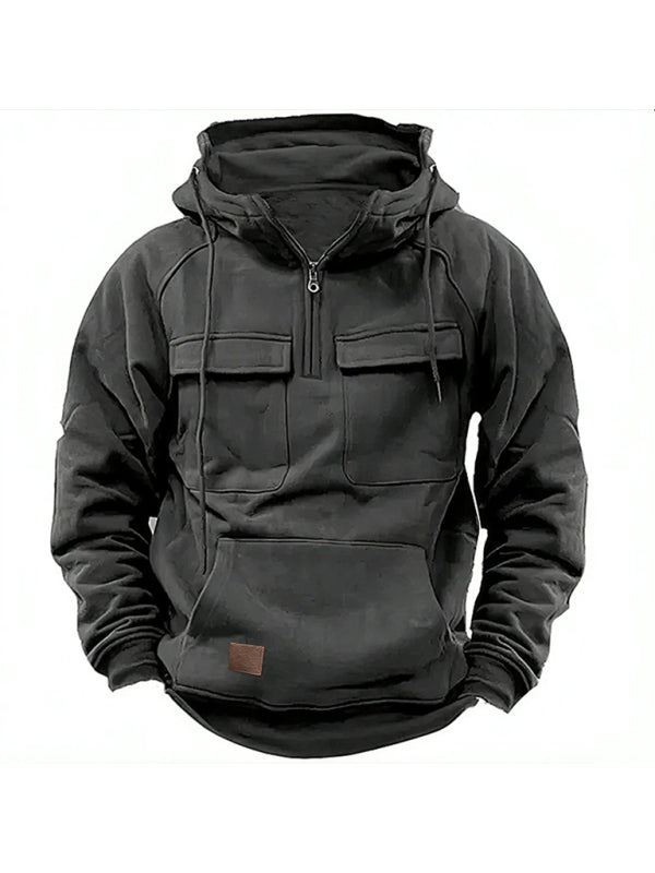 Einfarbige Herren-Sweatshirtjacke mit Kapuze und Taschen