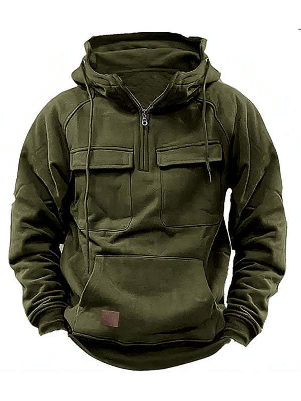 Einfarbige Herren-Sweatshirtjacke mit Kapuze und Taschen