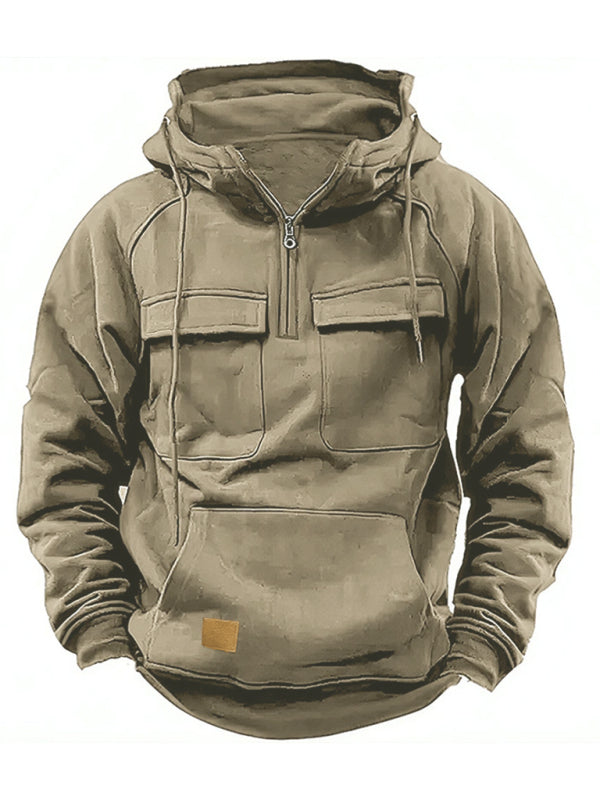 Einfarbige Herren-Sweatshirtjacke mit Kapuze und Taschen