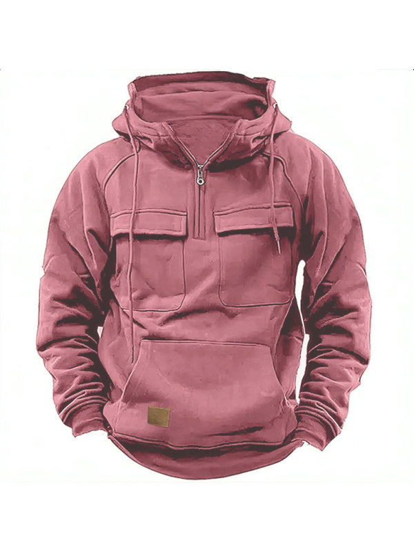 Einfarbige Herren-Sweatshirtjacke mit Kapuze und Taschen