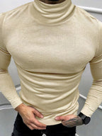 Einfarbiges Langarm-T-Shirt mit Rollkragen für Herren