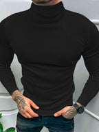 Einfarbiges Langarm-T-Shirt mit Rollkragen für Herren