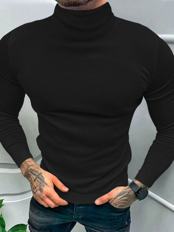Einfarbiges Langarm-T-Shirt mit Rollkragen für Herren