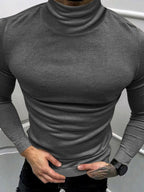 Einfarbiges Langarm-T-Shirt mit Rollkragen für Herren