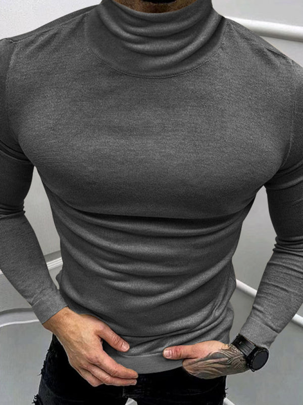 Einfarbiges Langarm-T-Shirt mit Rollkragen für Herren